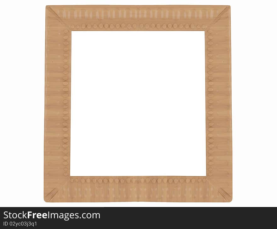 Simple wooden ornamented picture frame isolated on white, insert your own design, isolated, render/illustration