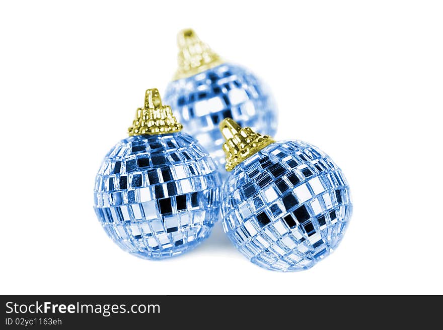 Three mirror christmas balls isolated on white