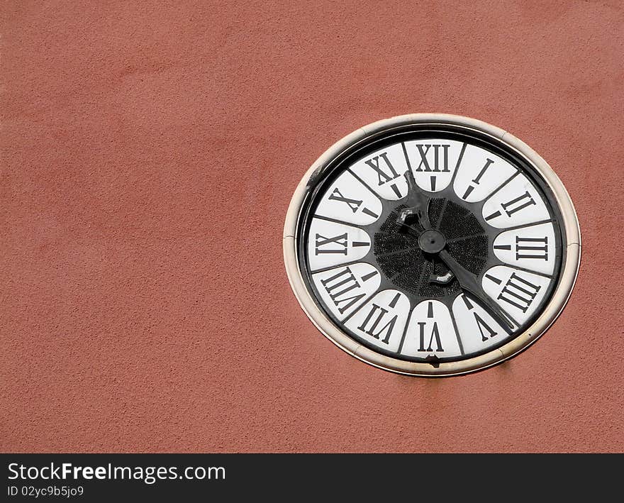 Vintage clock on red wall. Vintage clock on red wall