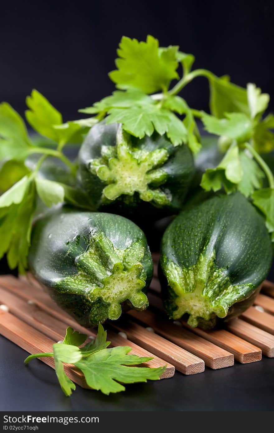 Green zucchini with parsley