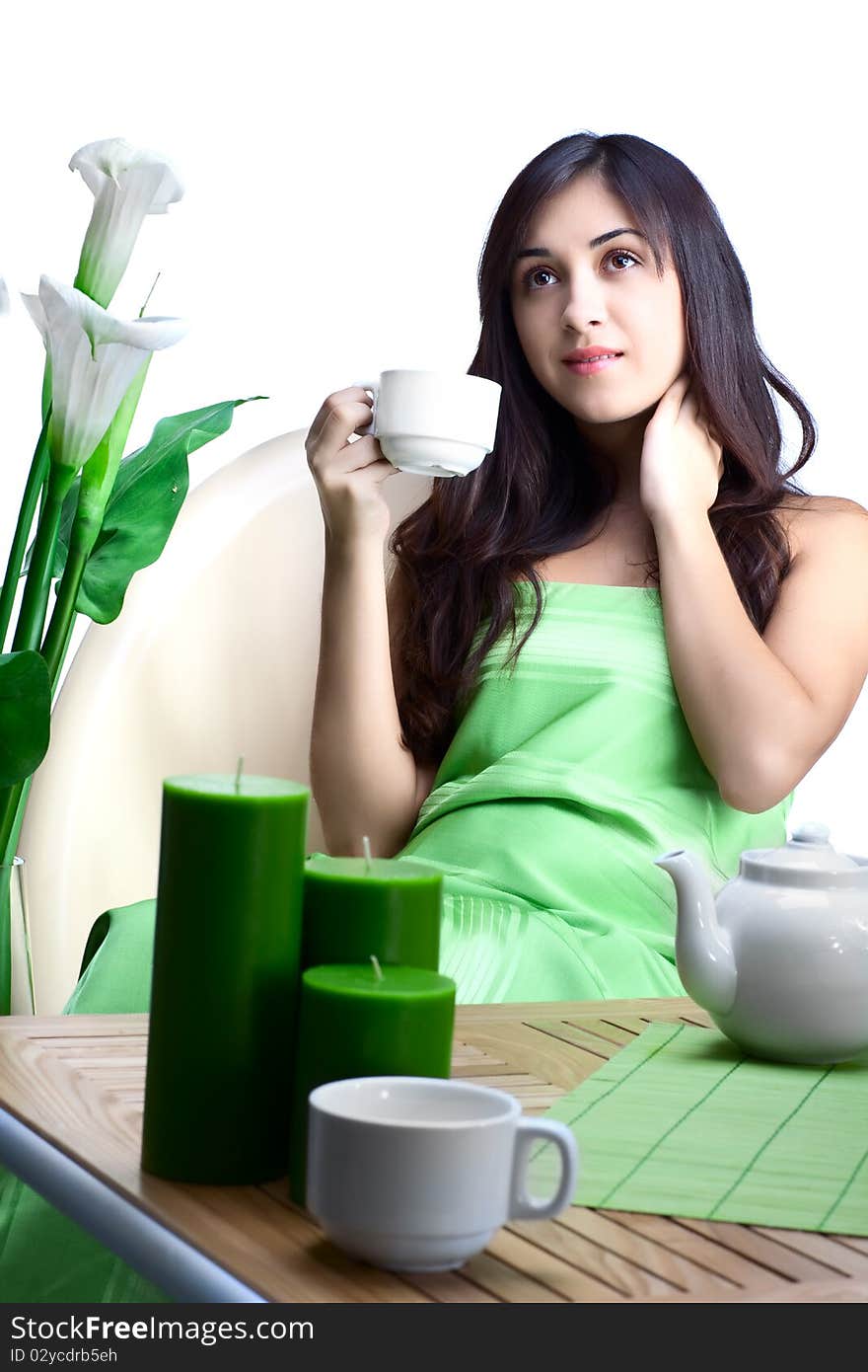 Beautiful Woman  In Cafe