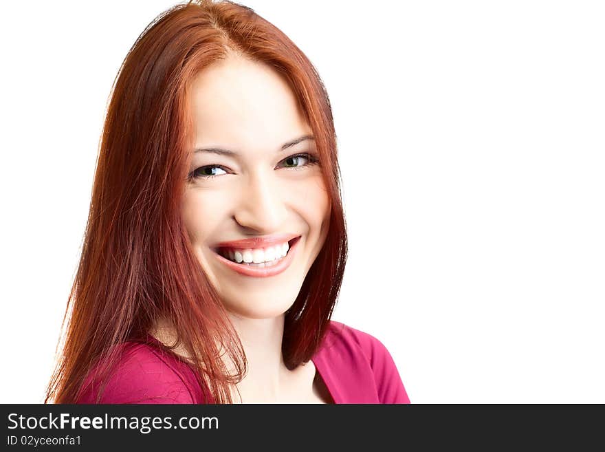 Beauty woman with fair hair on white background