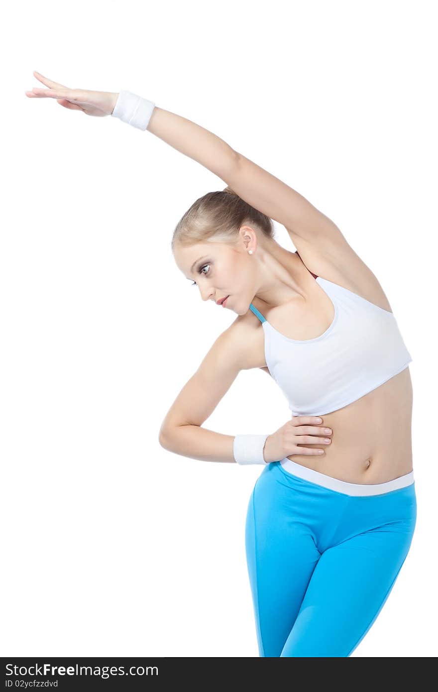 Beautiful woman  in fitness over white background