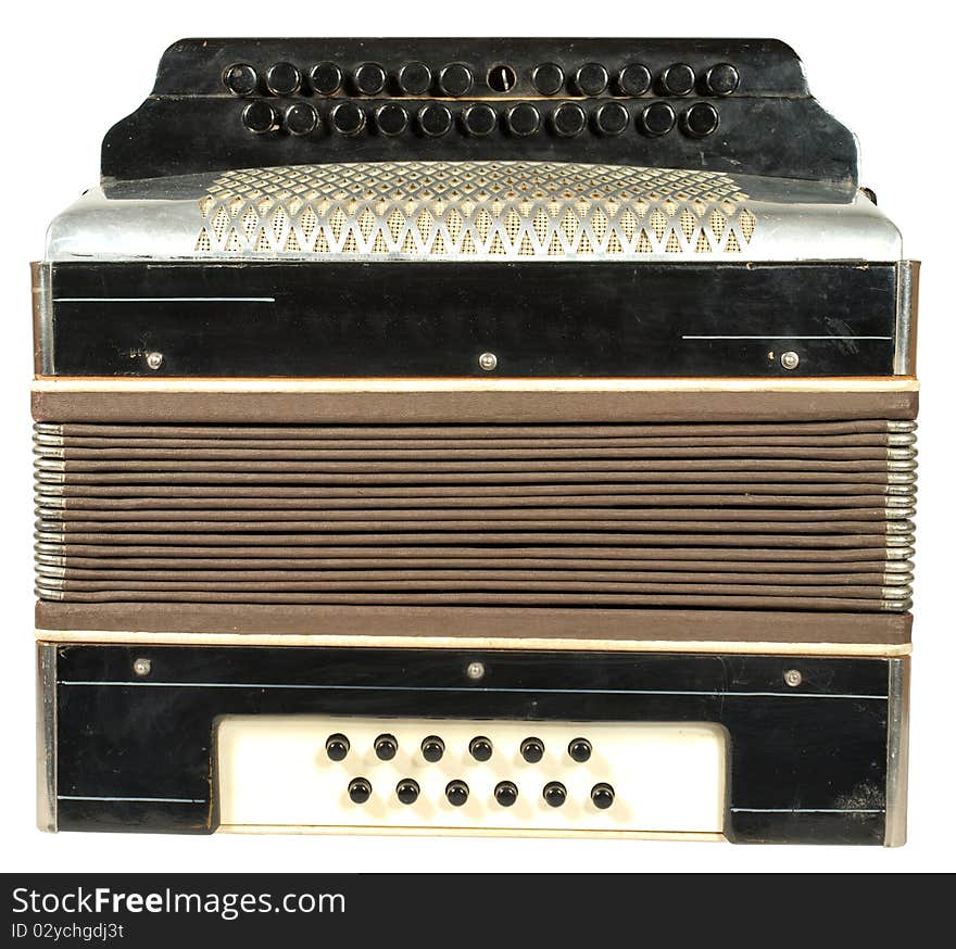 A very old accordion, one button is not