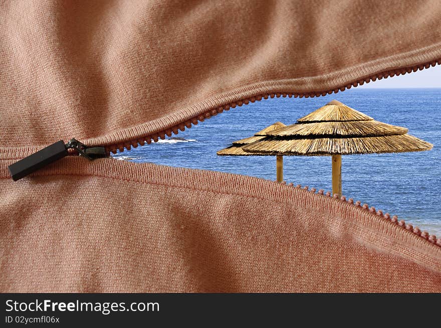 Open zipper with a beach photo in amazing colors