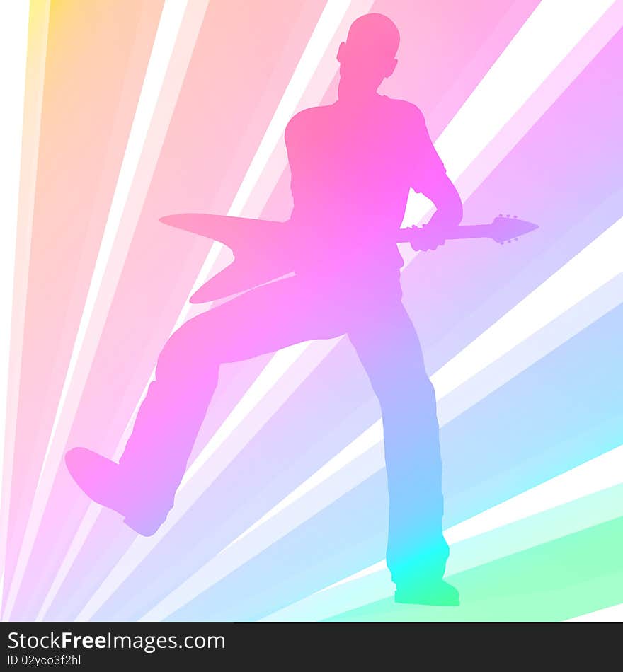 Playing guitar man silhouette illustration