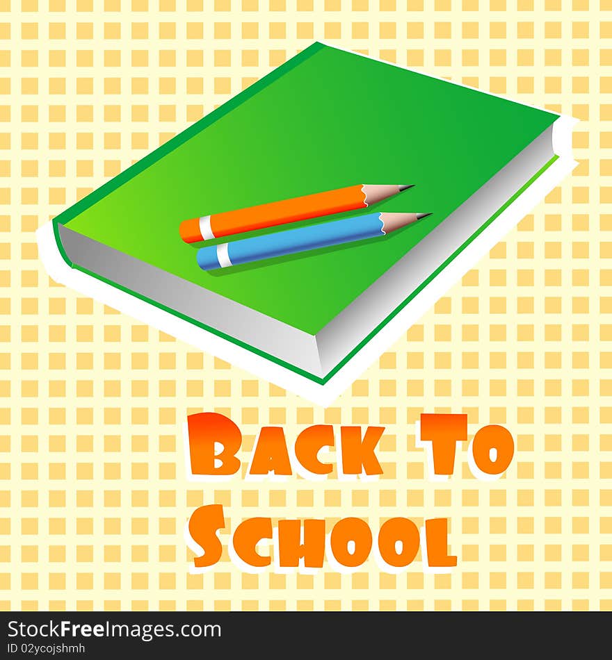 Illustration of book and pencils with back to school text