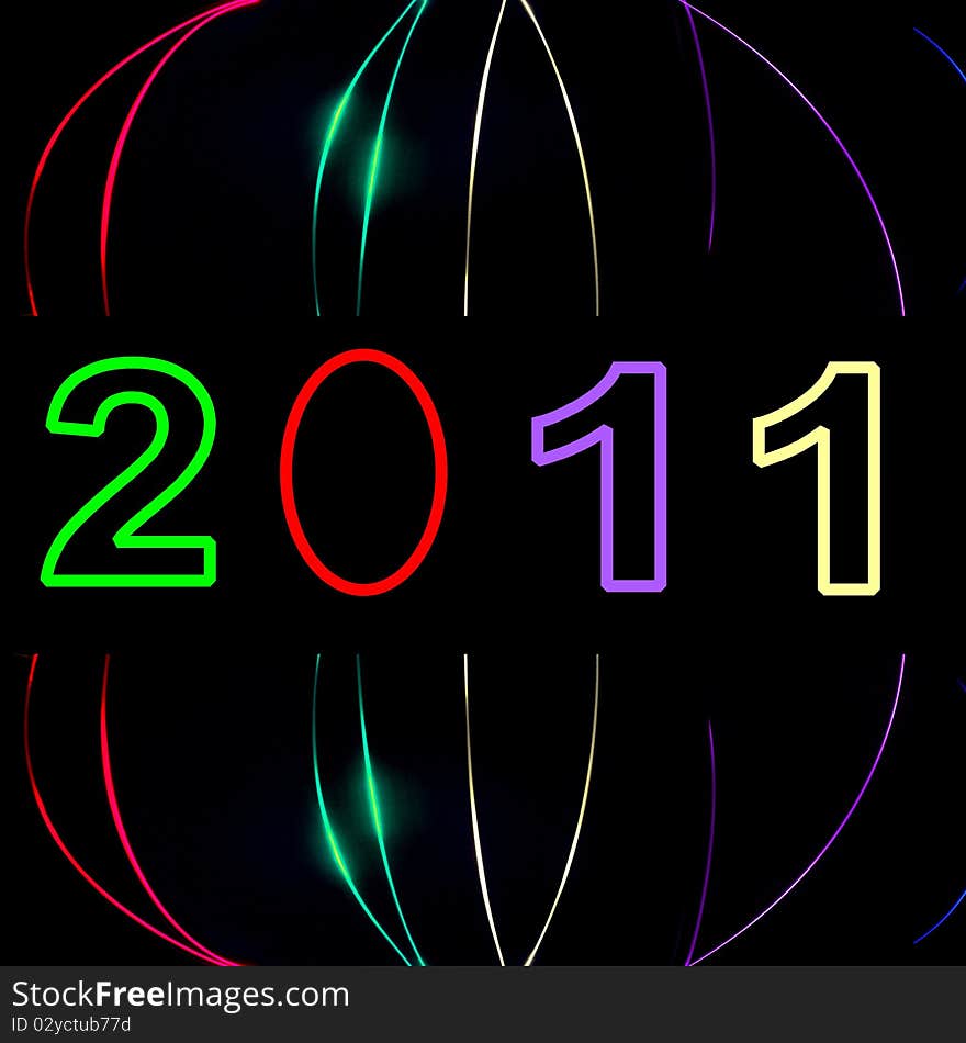 A black background with multicolor lines and numbers for 2011. A black background with multicolor lines and numbers for 2011