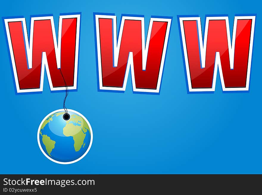 Illustration of www with hanging globe