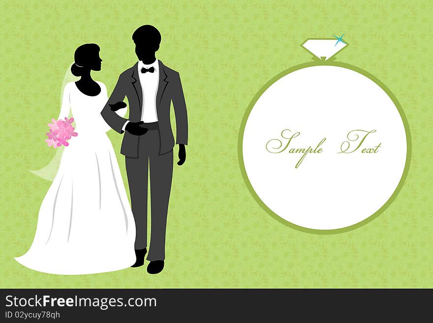 Illustration of couple going for engagemennt with sample text in a ring frame