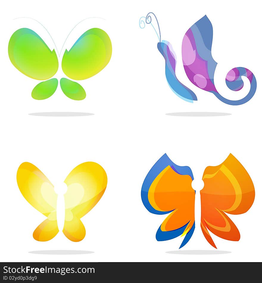 Illustration of colorful butterflies on an isolated background