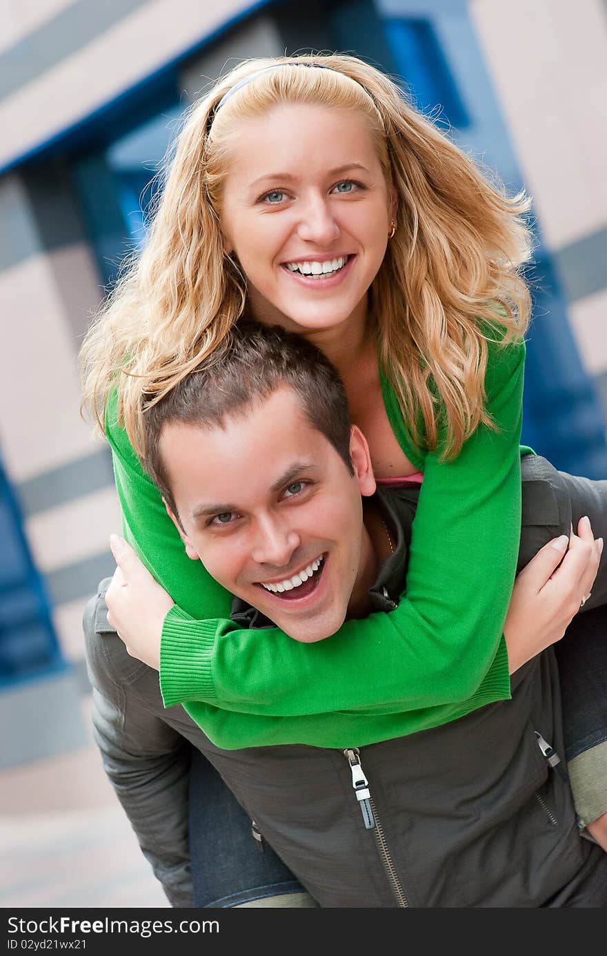 Young couple portrait in a city