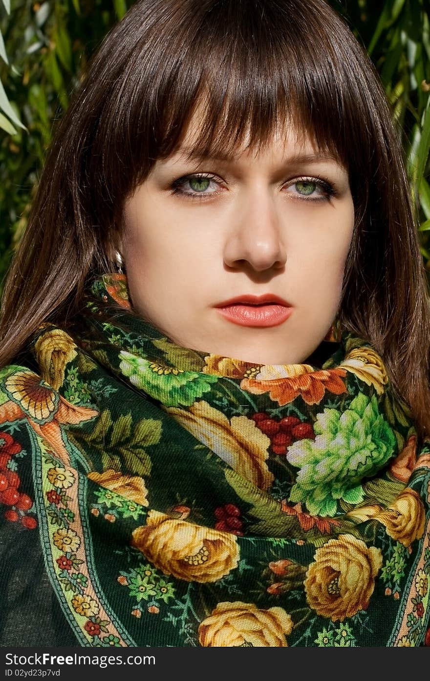 Portrait of beauty young woman with leaves of the tree. Portrait of beauty young woman with leaves of the tree