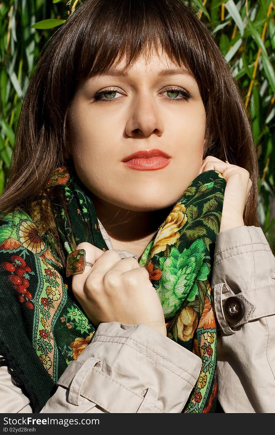 Portrait of beauty young woman with perfect national scarf. Portrait of beauty young woman with perfect national scarf