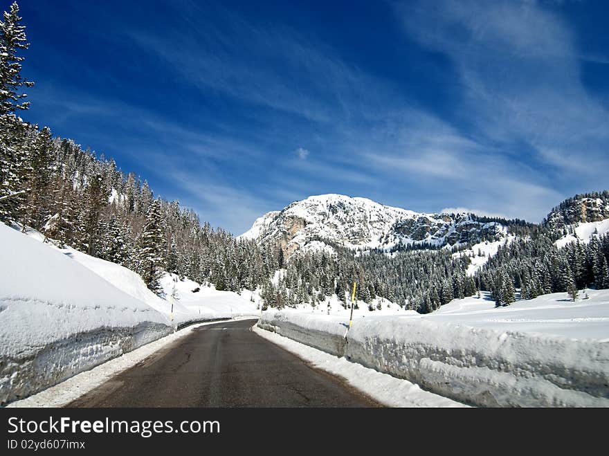 Snow on the Dolomites Mountains, Italy