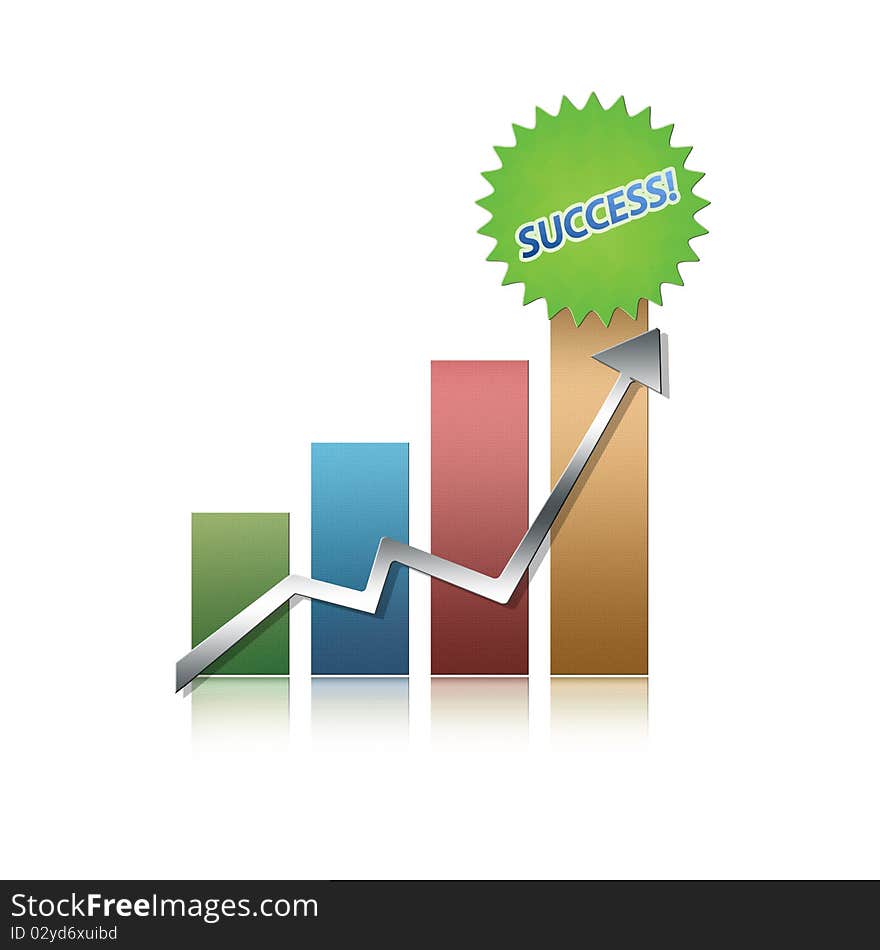 Illustrated glossy graph pointing up. Illustrated glossy graph pointing up