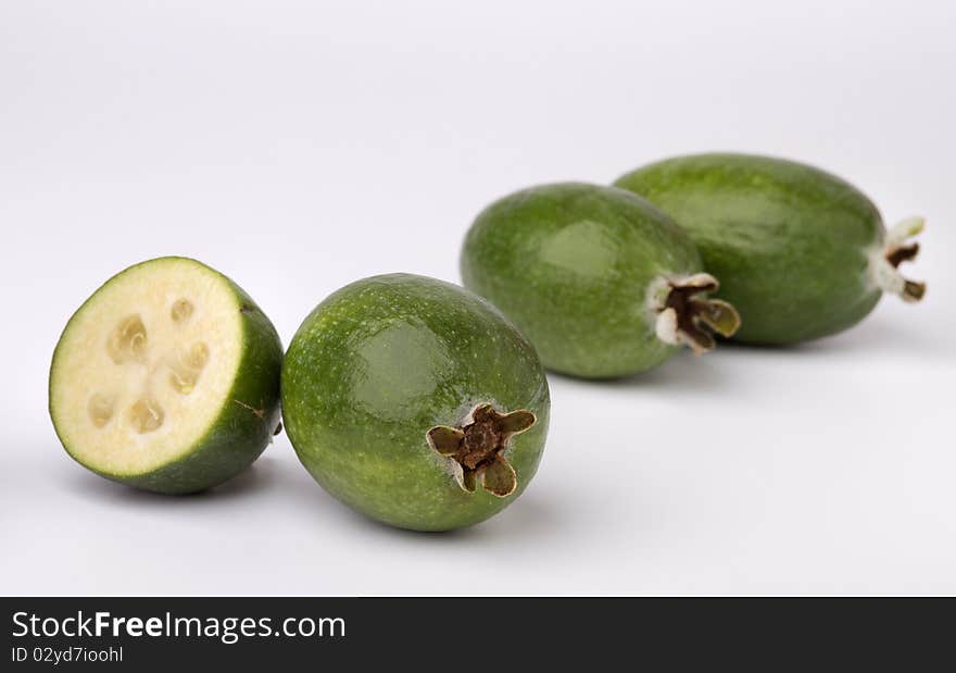 Close-up image of  feijoa fruits