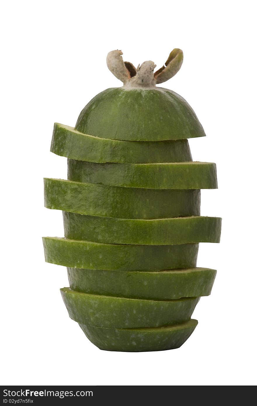 Close-up image of  feijoa fruit, cut in slices