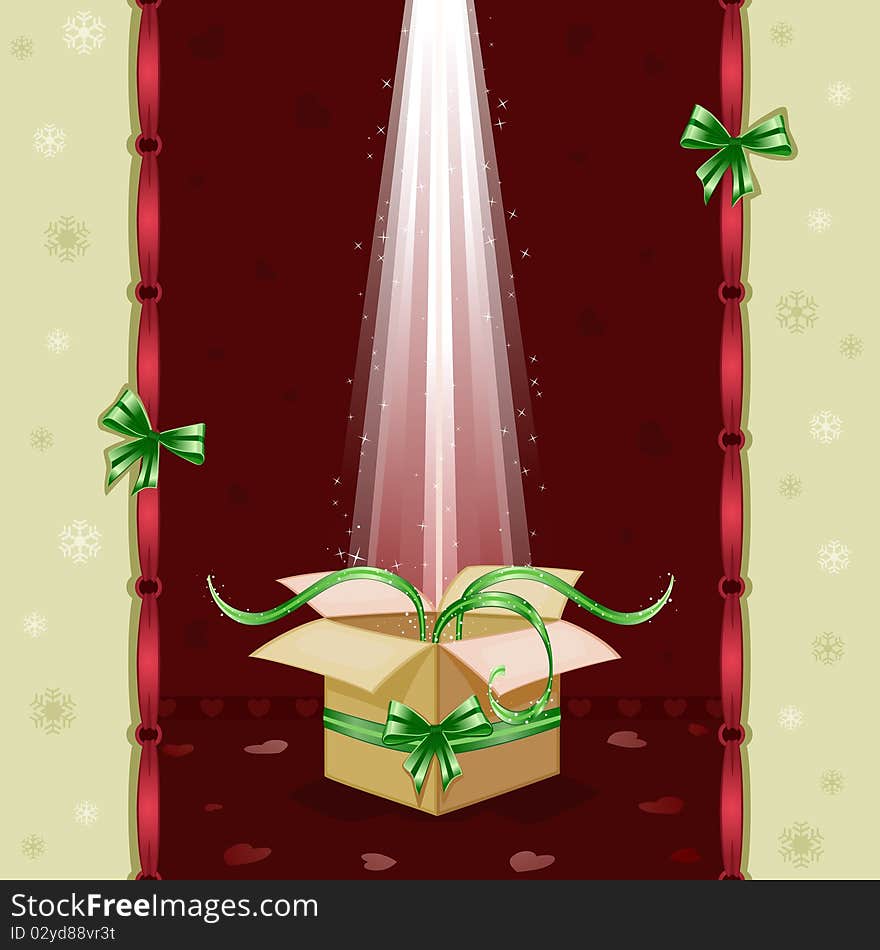 Christmas card with gifts box and sparkling stars. Additional format EPS AI 8 is now pending Dreamstime inspection. Christmas card with gifts box and sparkling stars. Additional format EPS AI 8 is now pending Dreamstime inspection.