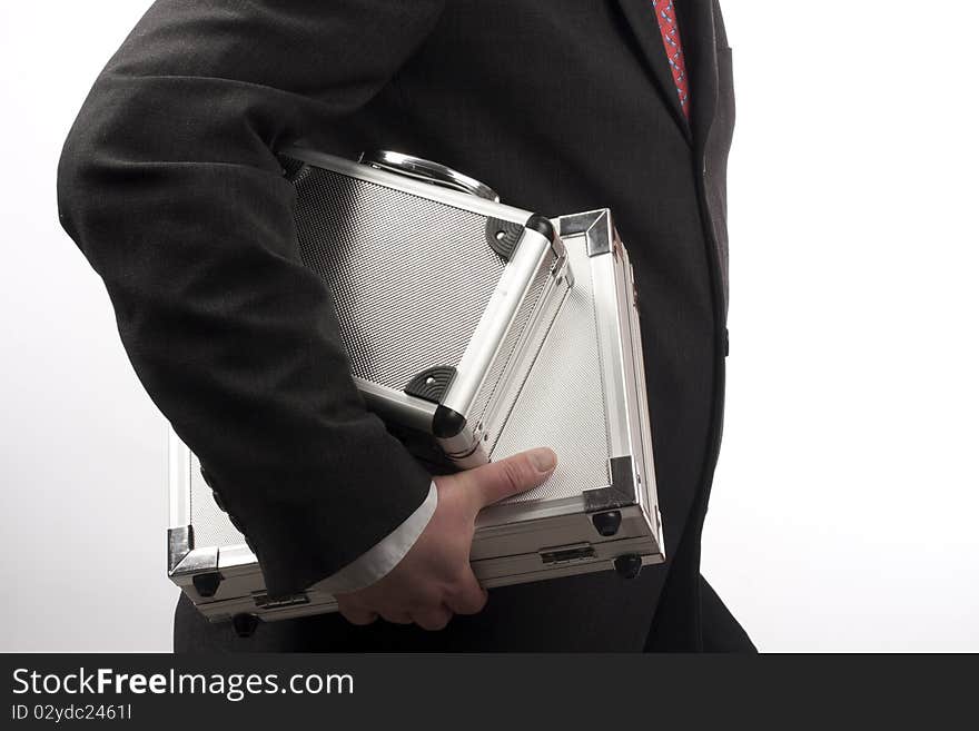 Man with two metal suitcases