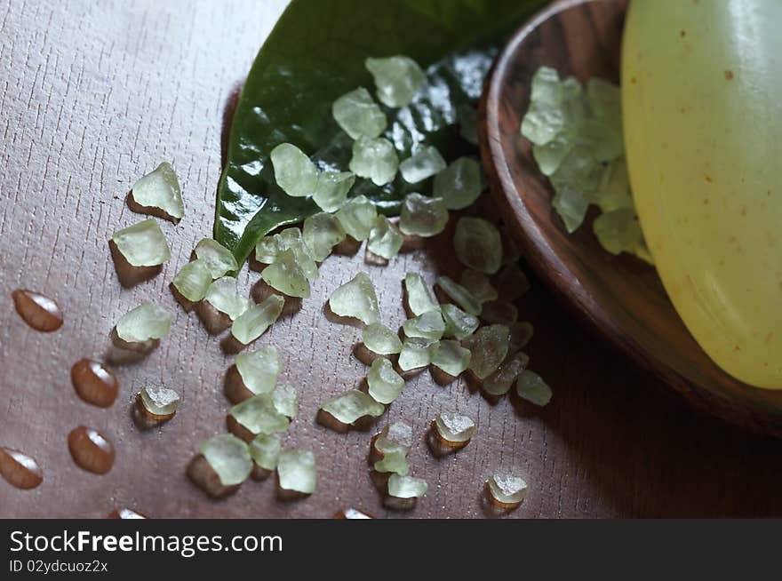 Spa setting with green soap