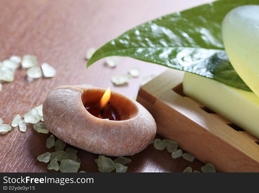 Spa setting with burning candle