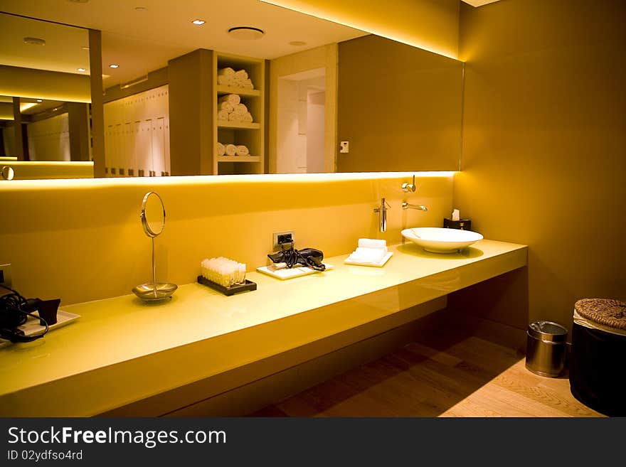 Elegance marbel washbasin and interior hotel bathroom