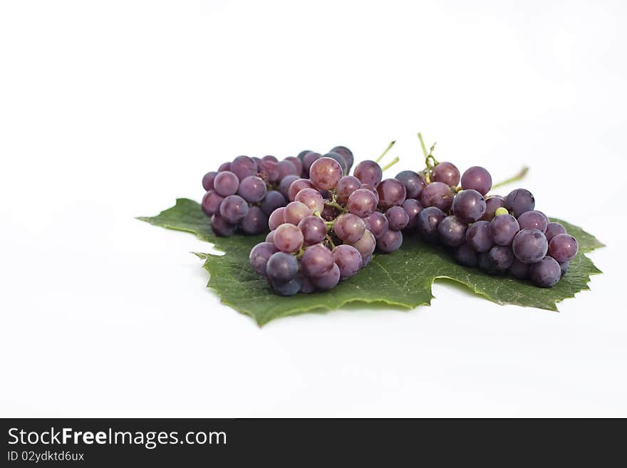 Red grapes on a leaf