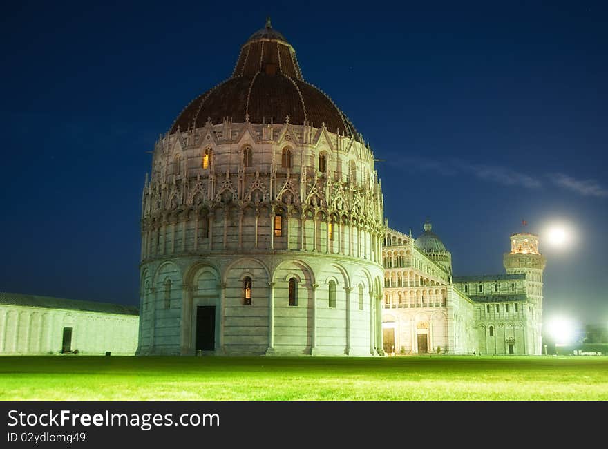 Night View of Piazza dei Miracoli with a Full Moon, Italy