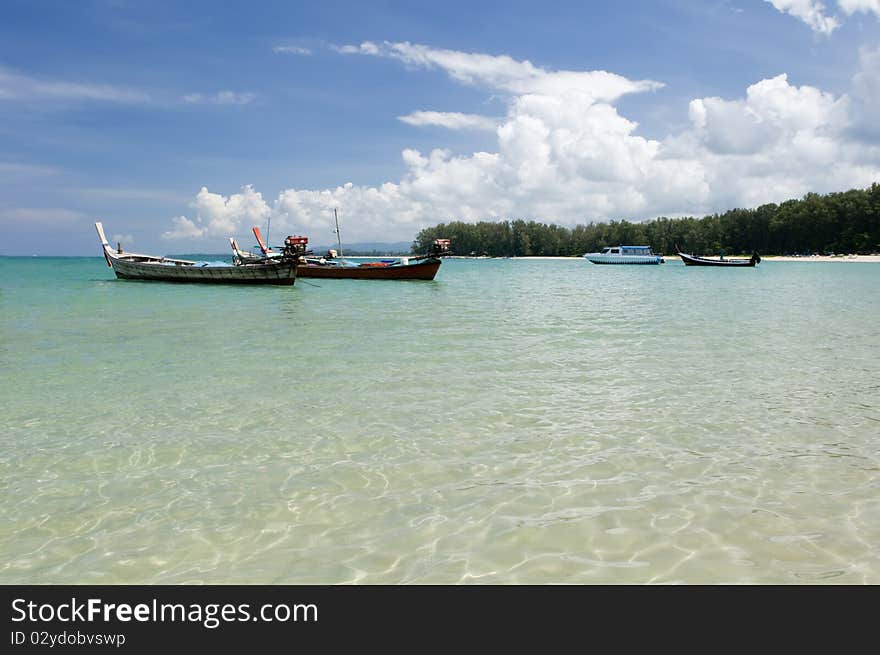 Beautiful ocean view of the sea and fisherman ships