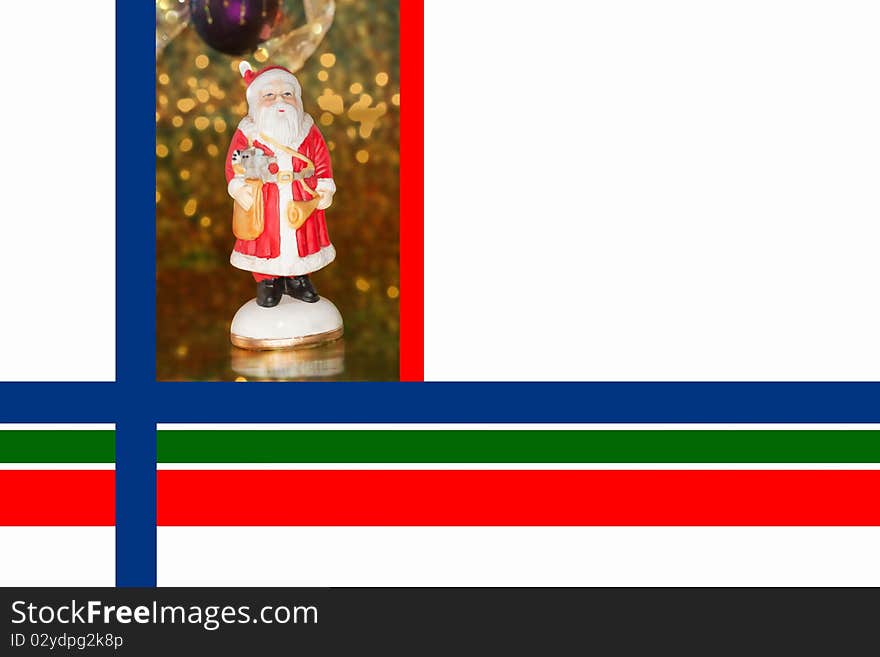 A Christmas border of Saint Nicholas with a purple ornament and lights in the background. A Christmas border of Saint Nicholas with a purple ornament and lights in the background.