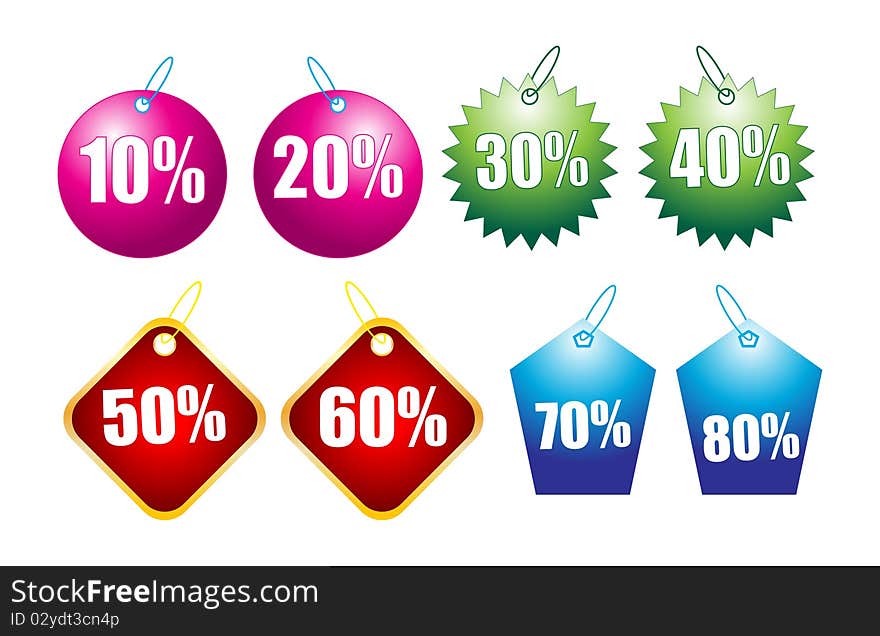 Illustration of discount tags on white background