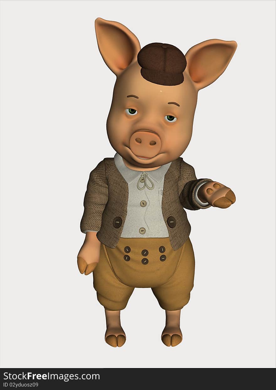 Cartoon Pig Farmer from 3 Little Pigs Fairytale. 3D render, computer generated Image. Cartoon Pig Farmer from 3 Little Pigs Fairytale. 3D render, computer generated Image