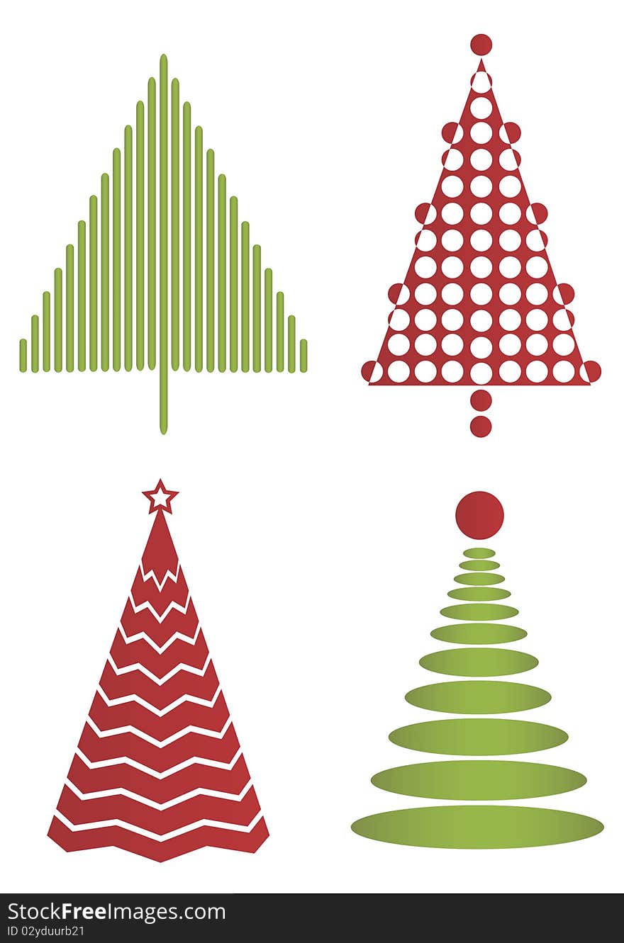 Set of modern christmas trees