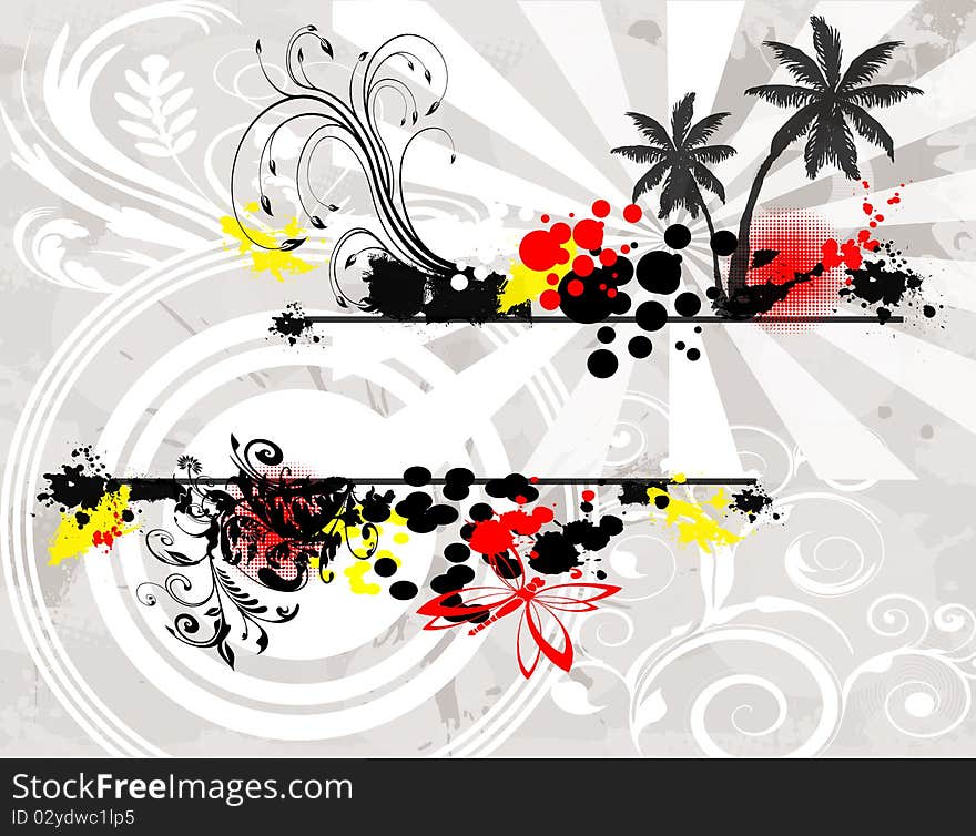 Abstract summer tropical background with palm on grey. Abstract summer tropical background with palm on grey