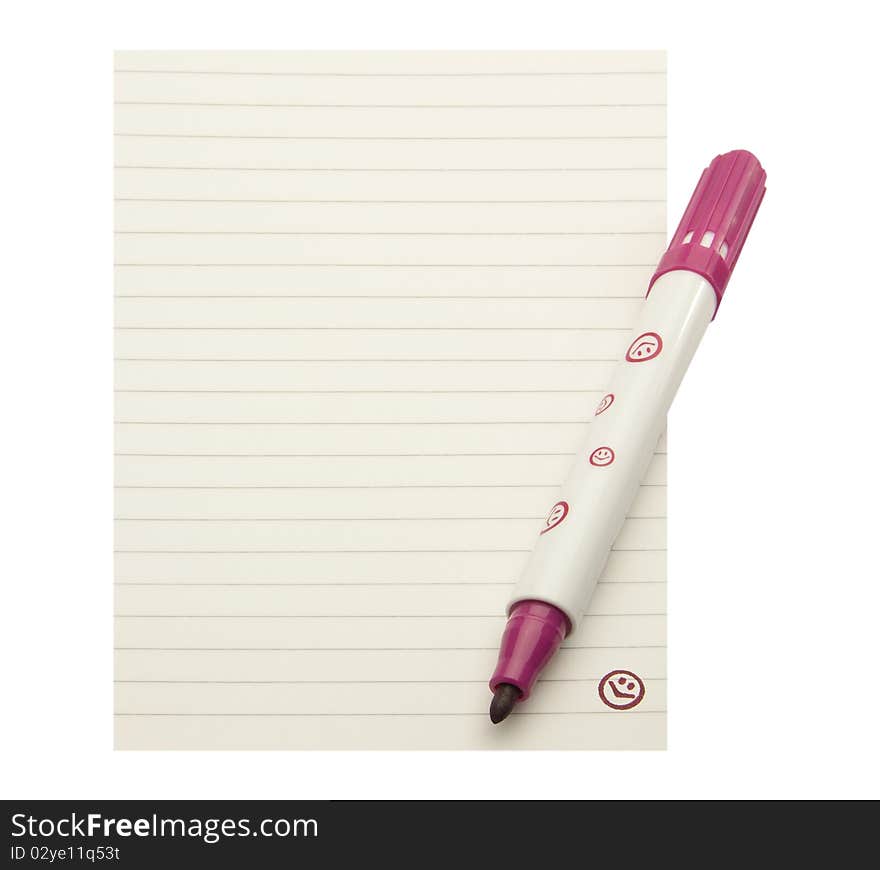 Note pad sheet and red felt tip marker. Note pad sheet and red felt tip marker