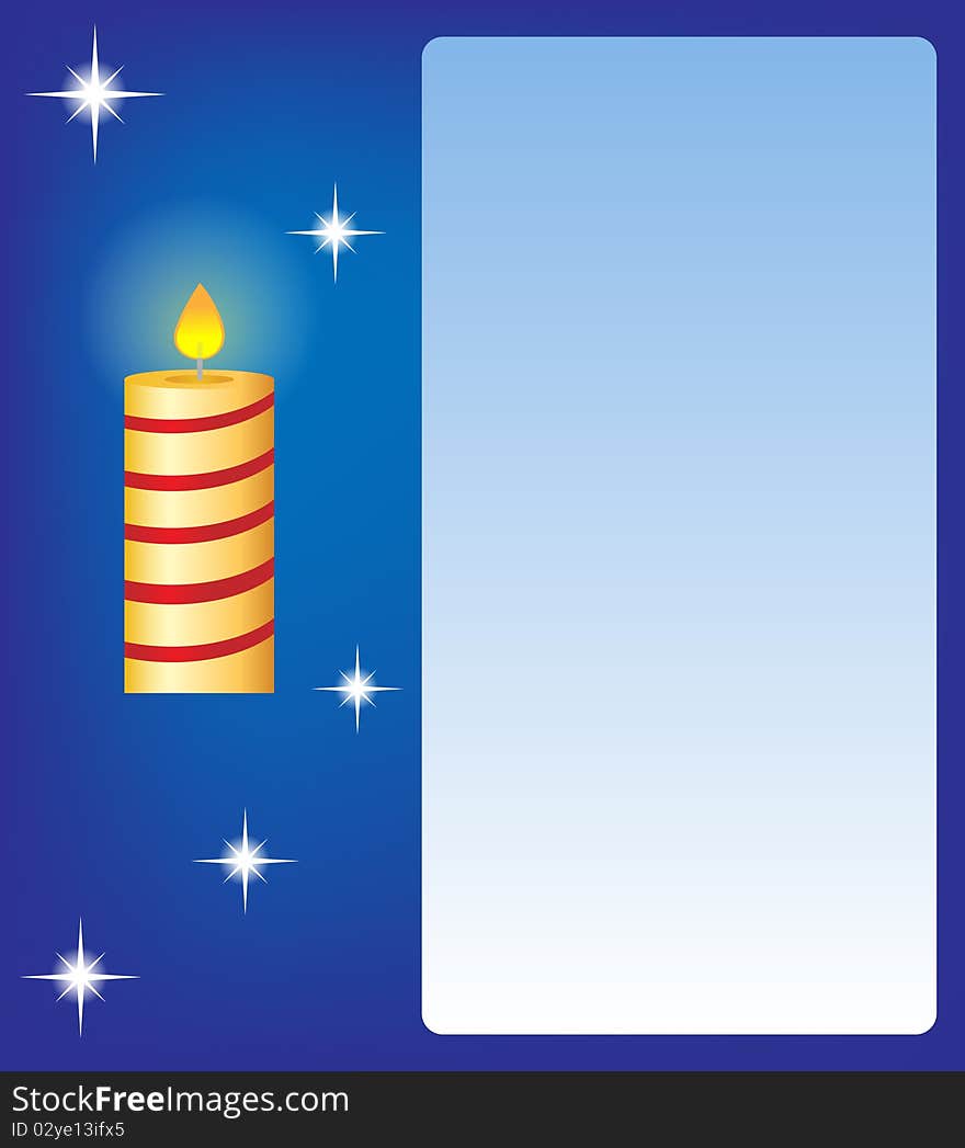 Christmas card with candle with stars