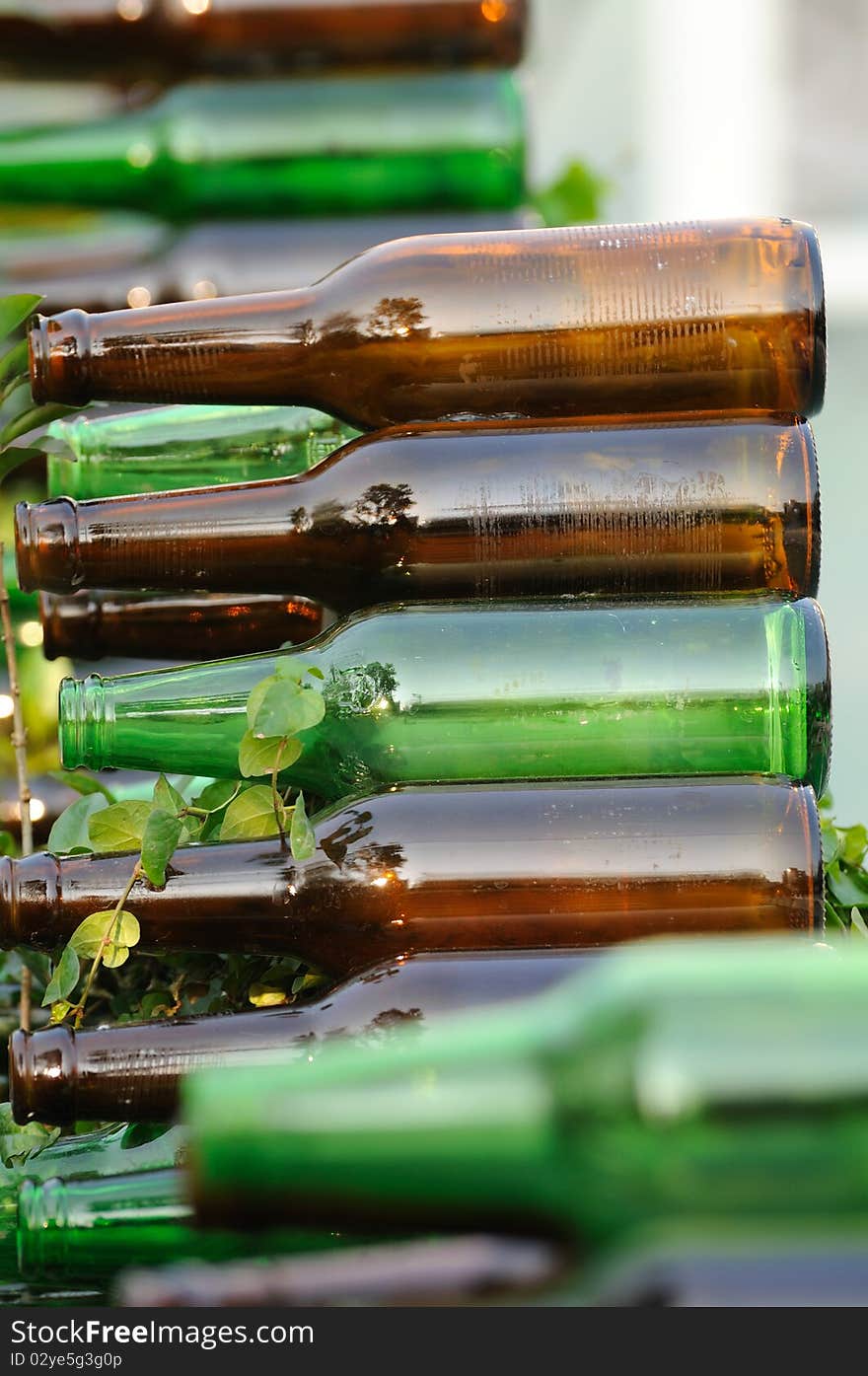 Stack of empty bottles for recycle