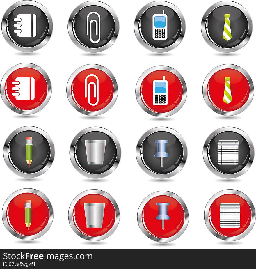 Office/business icons - red and black buttons