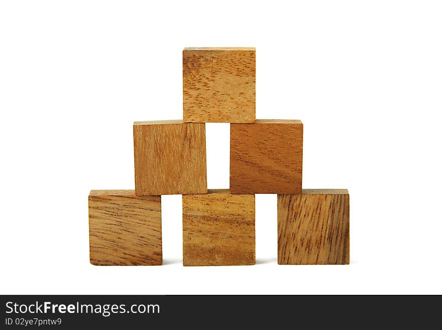 Wooden square figures in pyramid isolated