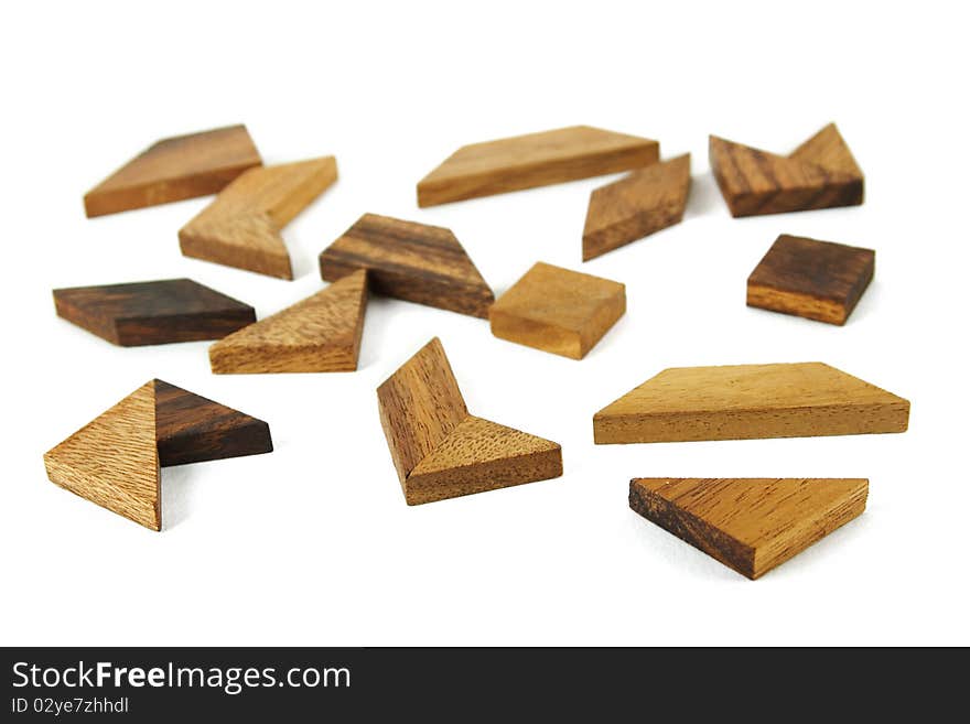 Many wooden geometrical figures puzzle