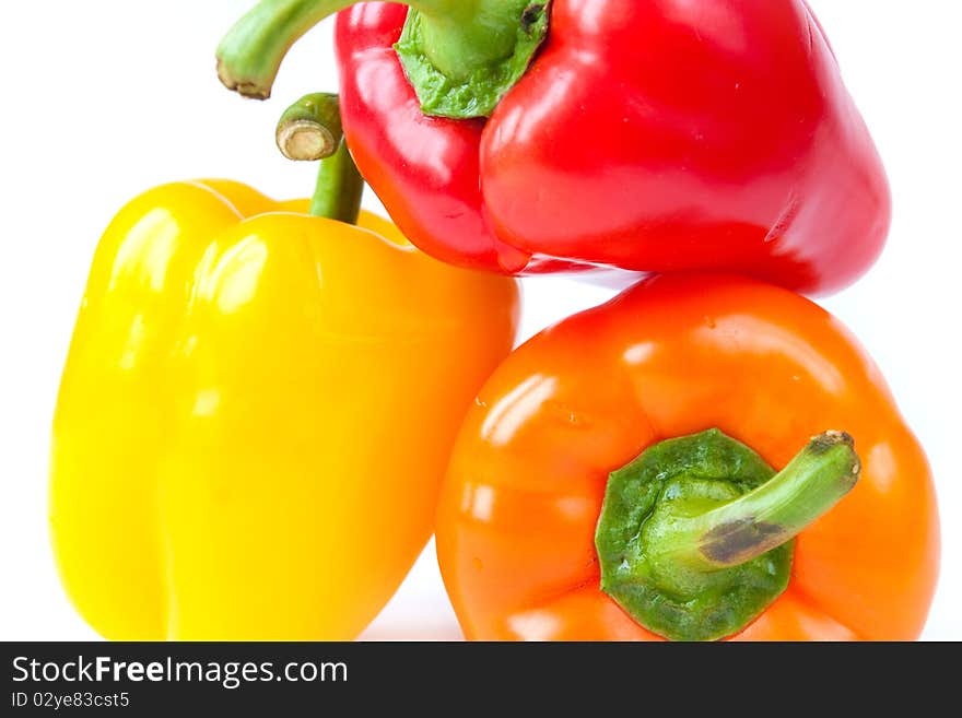 Three sweet pepper on a white background. Three sweet pepper on a white background