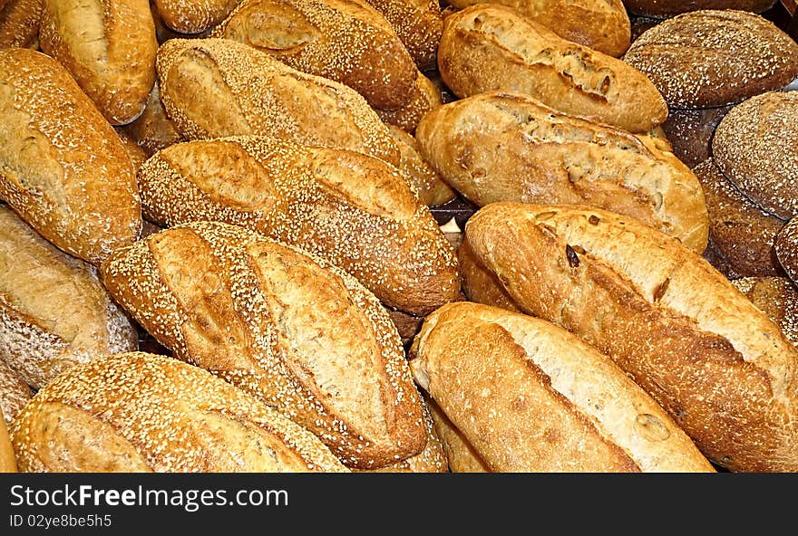 Fresh baked bread at the bakery assortment of different kinds