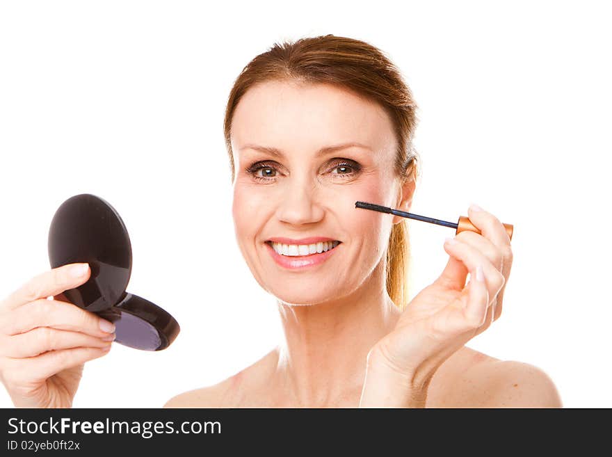 Woman Applying Her Mascara Makeup