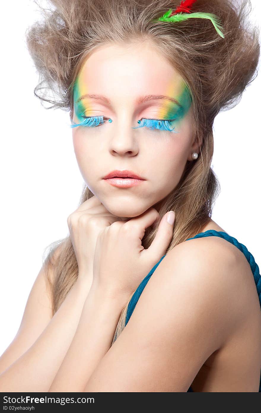 Beautiful Woman  With Color Makeup