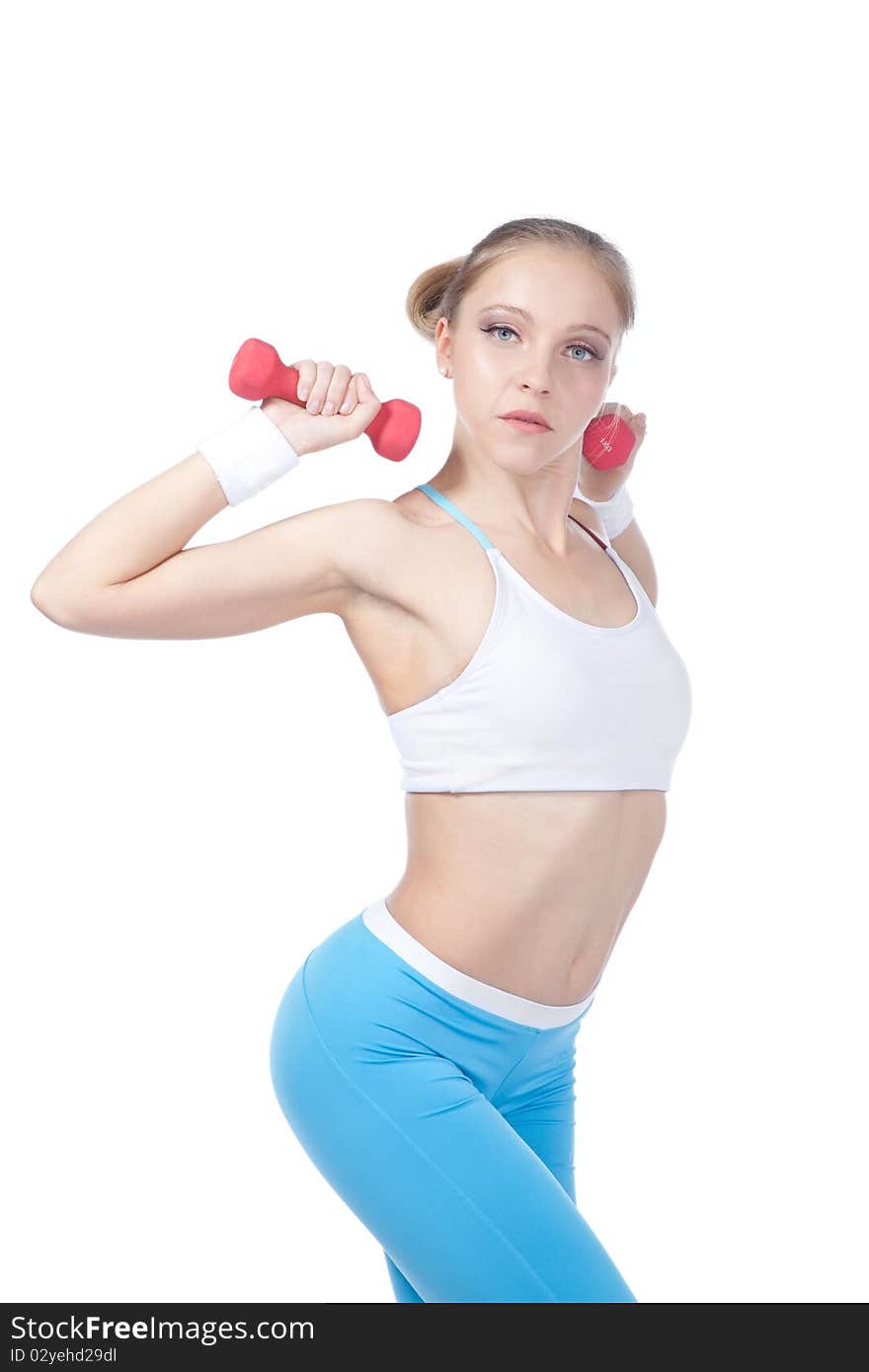 Beautiful woman  in fitness over white background