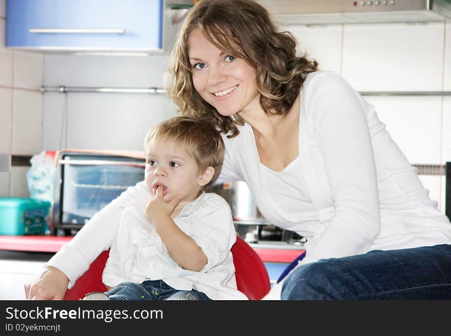 Mother and son at home