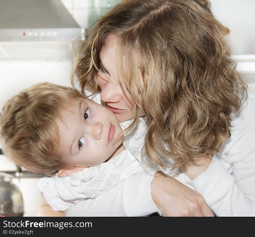 Mother and son at home