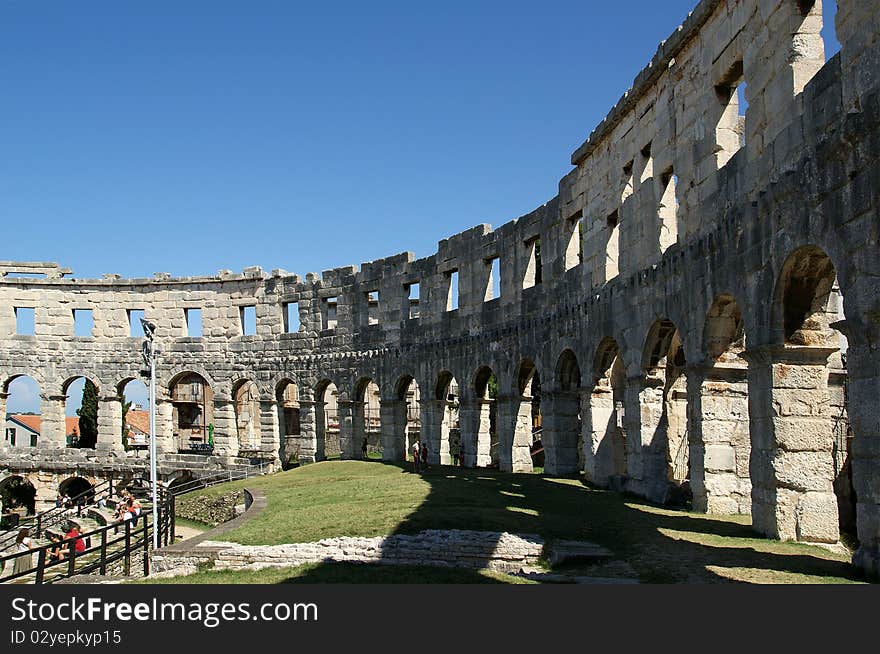 Roman Amphitheater, view of the Arena (colosseum) in Pula, Croatia