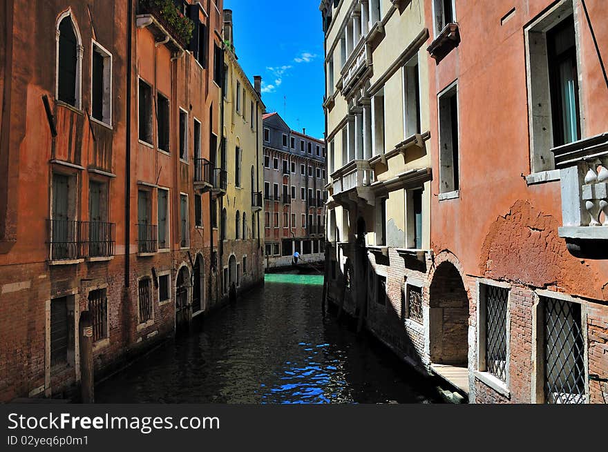 Classic view of Venice with canal and old buildings, Italy